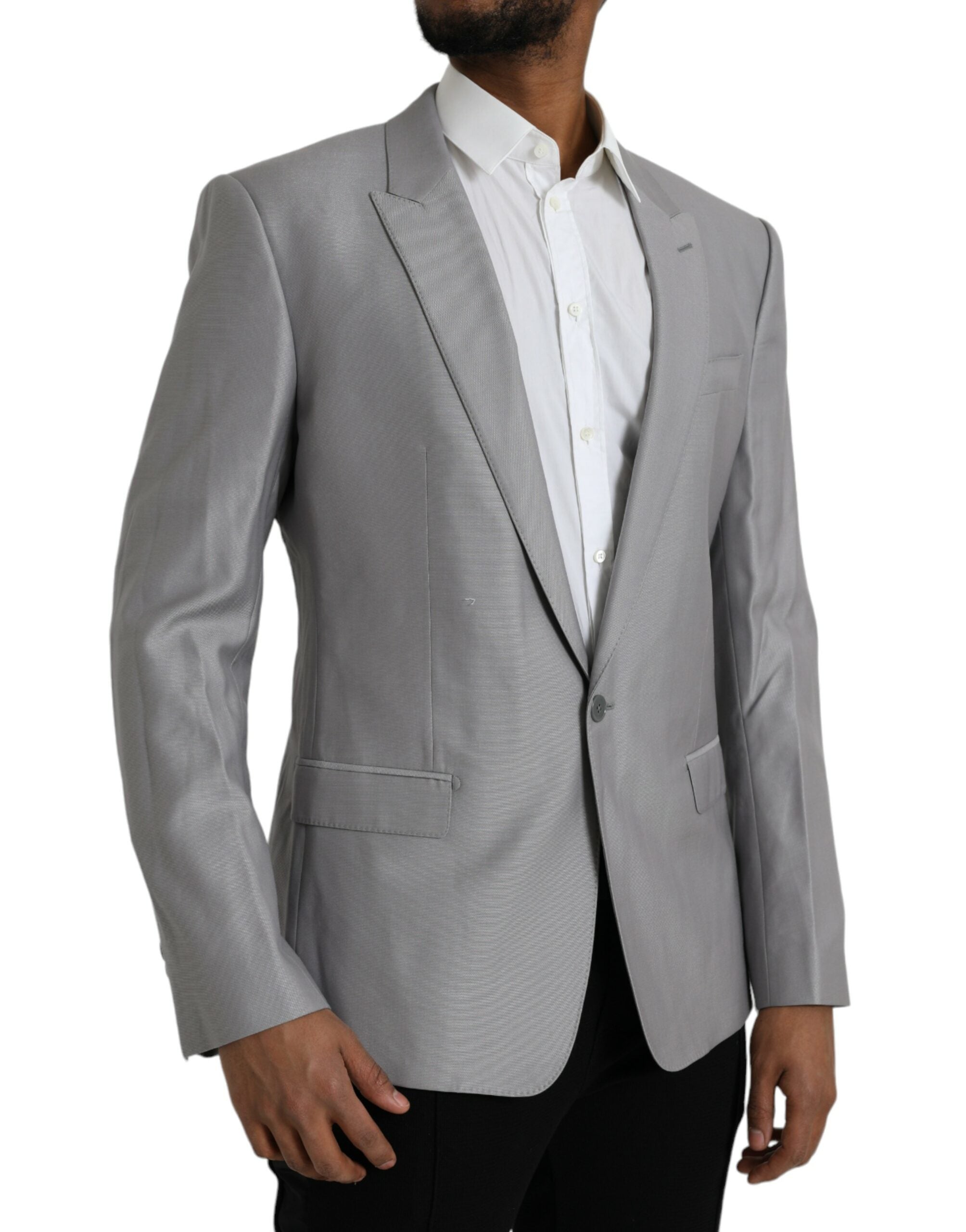 Dolce & Gabbana Grey Single-Breasted Wool Coat with Lace Blazer