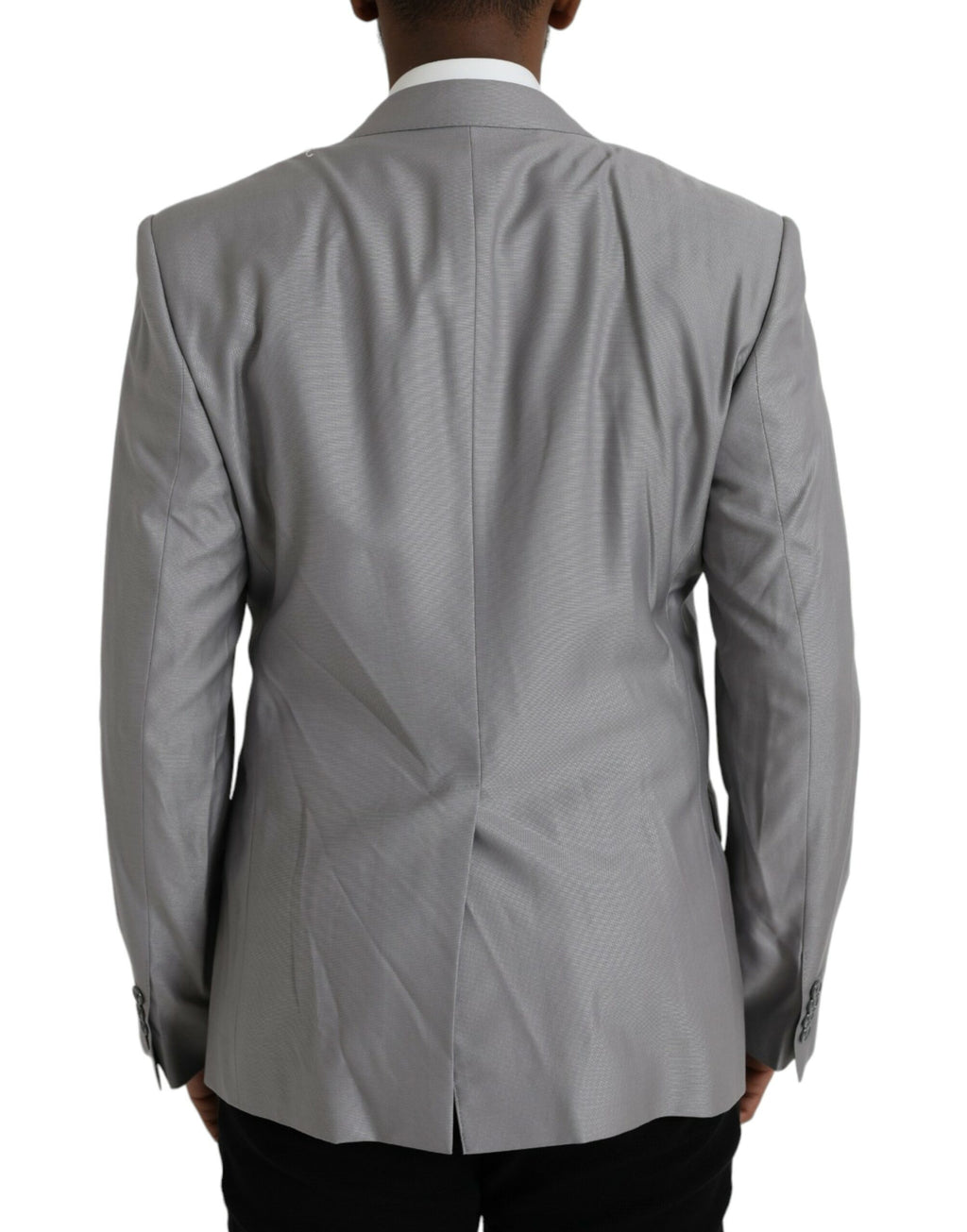 Dolce & Gabbana Grey Single-Breasted Wool Coat with Lace Blazer