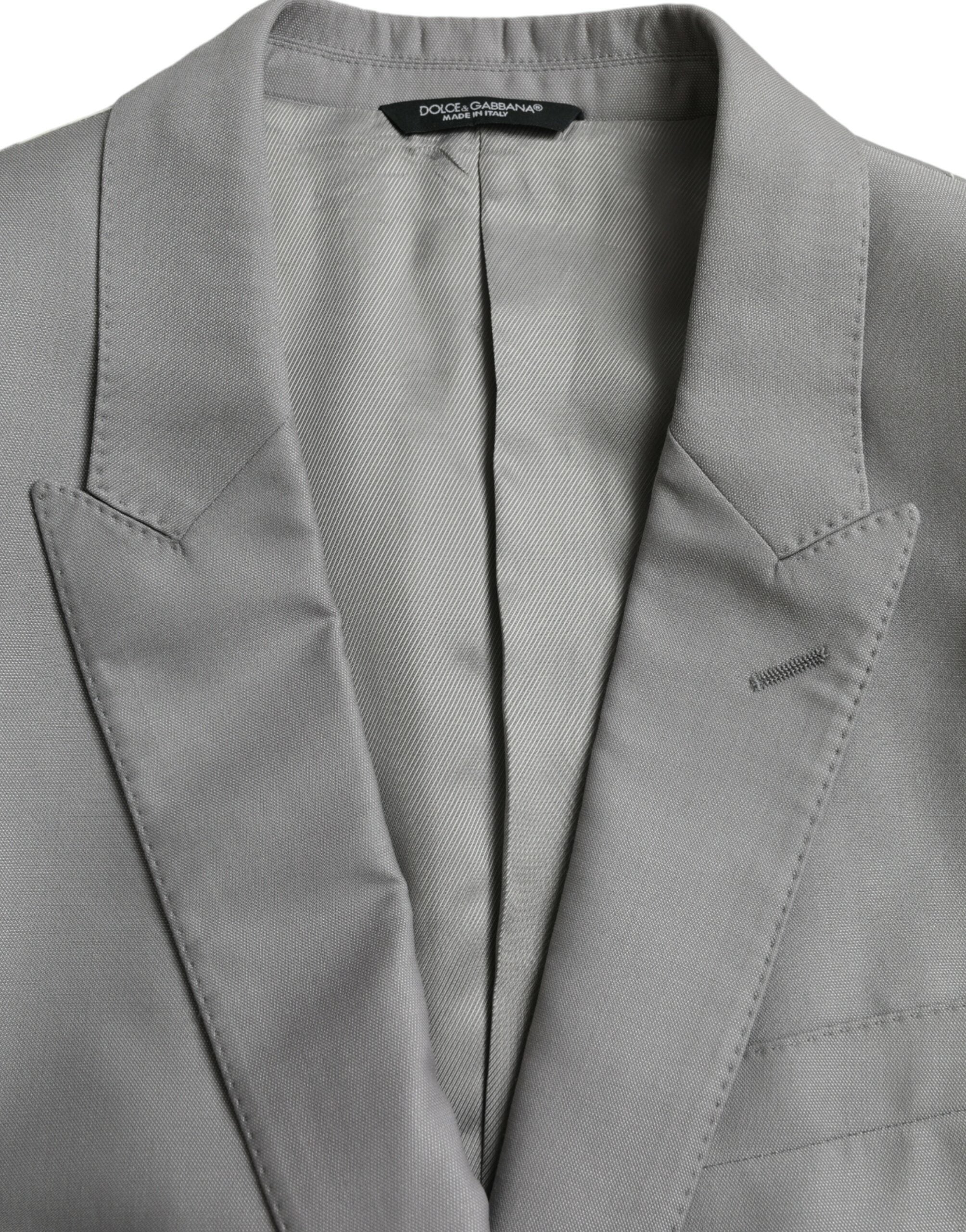Dolce & Gabbana Grey Single-Breasted Wool Coat with Lace Blazer