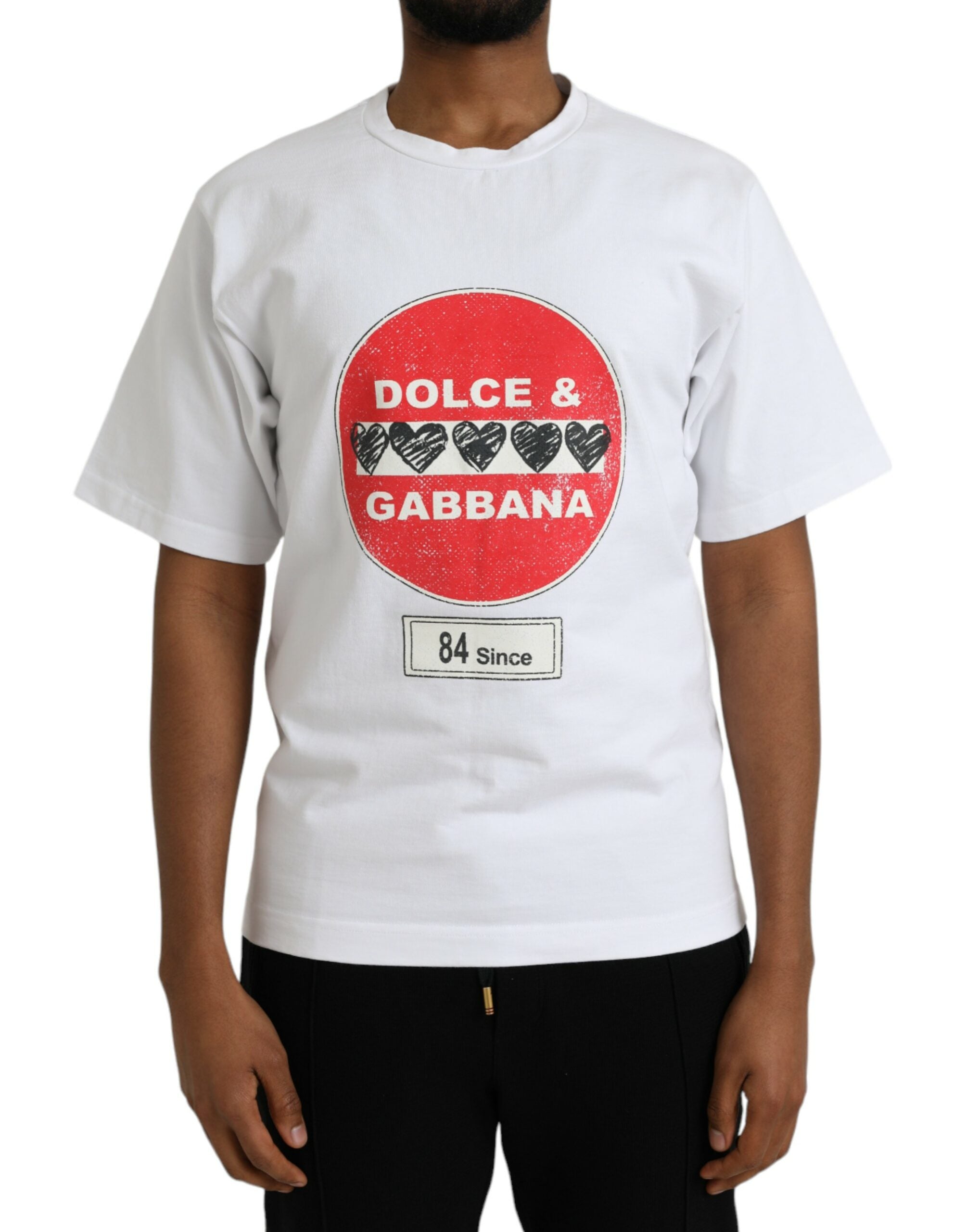 Dolce & Gabbana White Amor Heart Cotton Crewneck Short-Sleeve T-Shirt