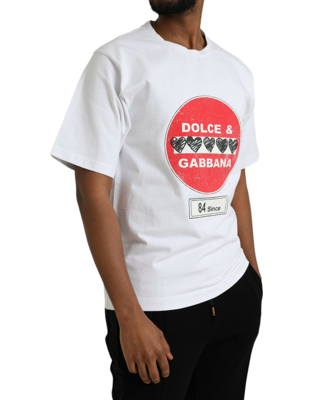 Dolce & Gabbana White Amor Heart Cotton Crewneck Short-Sleeve T-Shirt