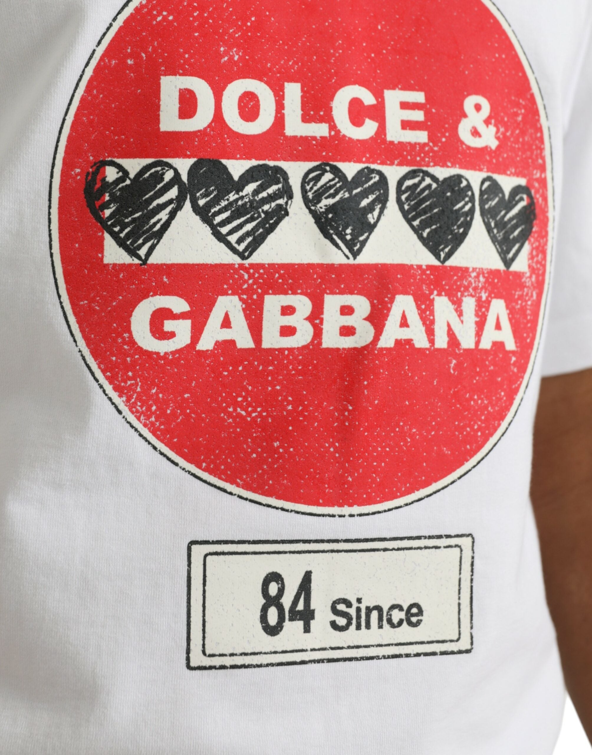 Dolce & Gabbana White Amor Heart Cotton Crewneck Short-Sleeve T-Shirt