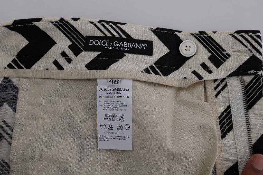 Dolce & Gabbana Weiß-schwarz gestreifte Baumwoll-Leinen-Shorts
