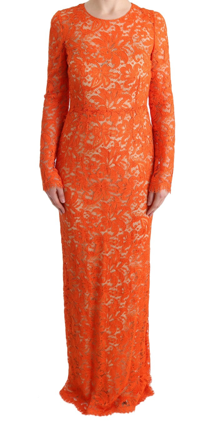 Dolce & Gabbana Orange Floral Long Ricamo Sheath Dress