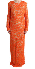 Dolce & Gabbana Orange Floral Long Ricamo Sheath Dress