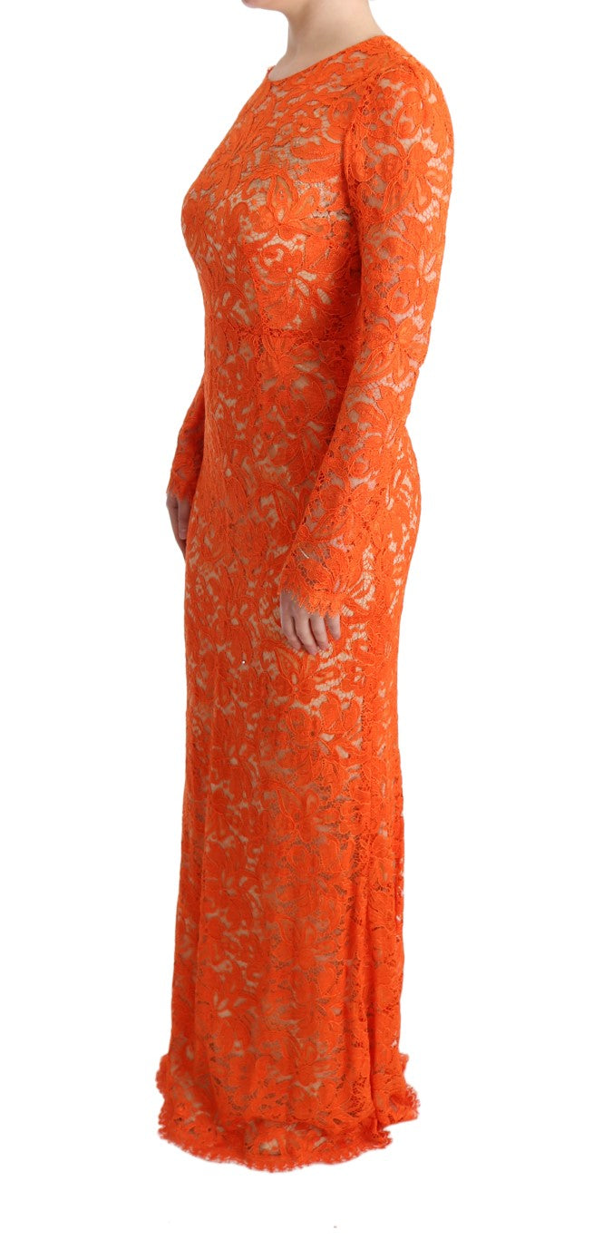 Dolce & Gabbana Orange Floral Long Ricamo Sheath Dress