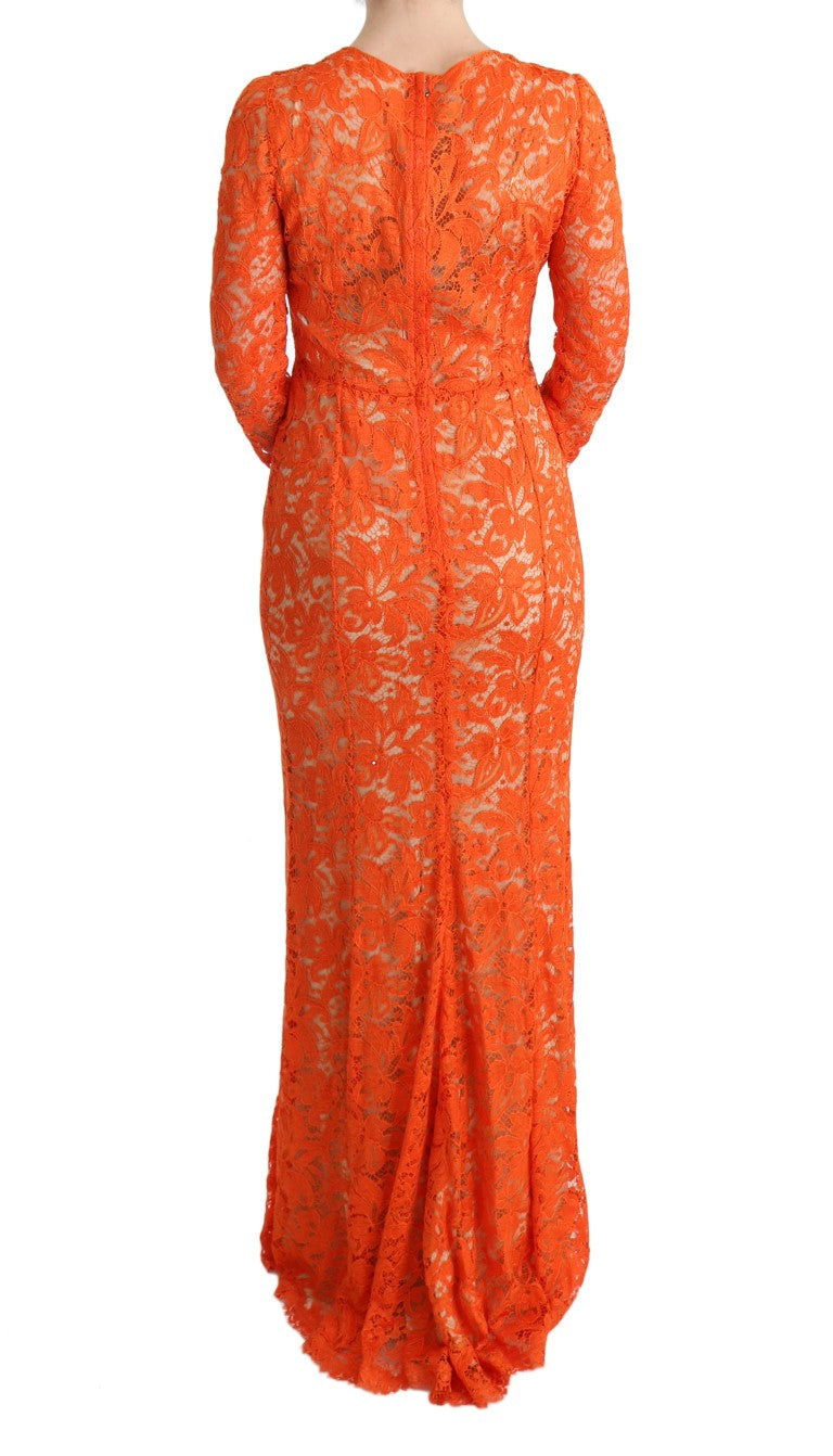 Dolce & Gabbana Orange Floral Long Ricamo Sheath Dress