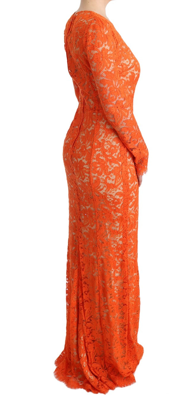 Dolce & Gabbana Orange Floral Long Ricamo Sheath Dress