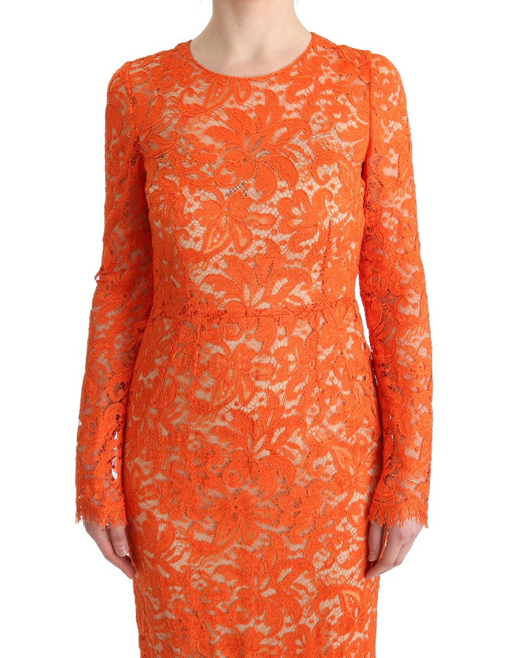 Dolce & Gabbana Orange Floral Long Ricamo Sheath Dress