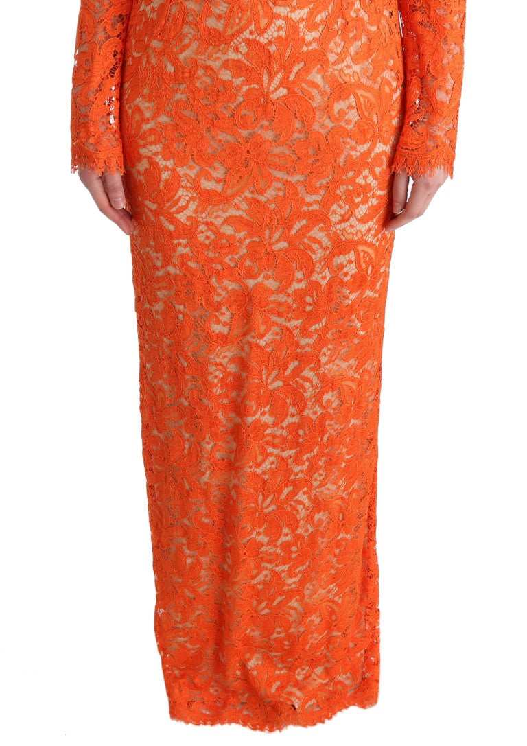 Dolce & Gabbana Orange Floral Long Ricamo Sheath Dress