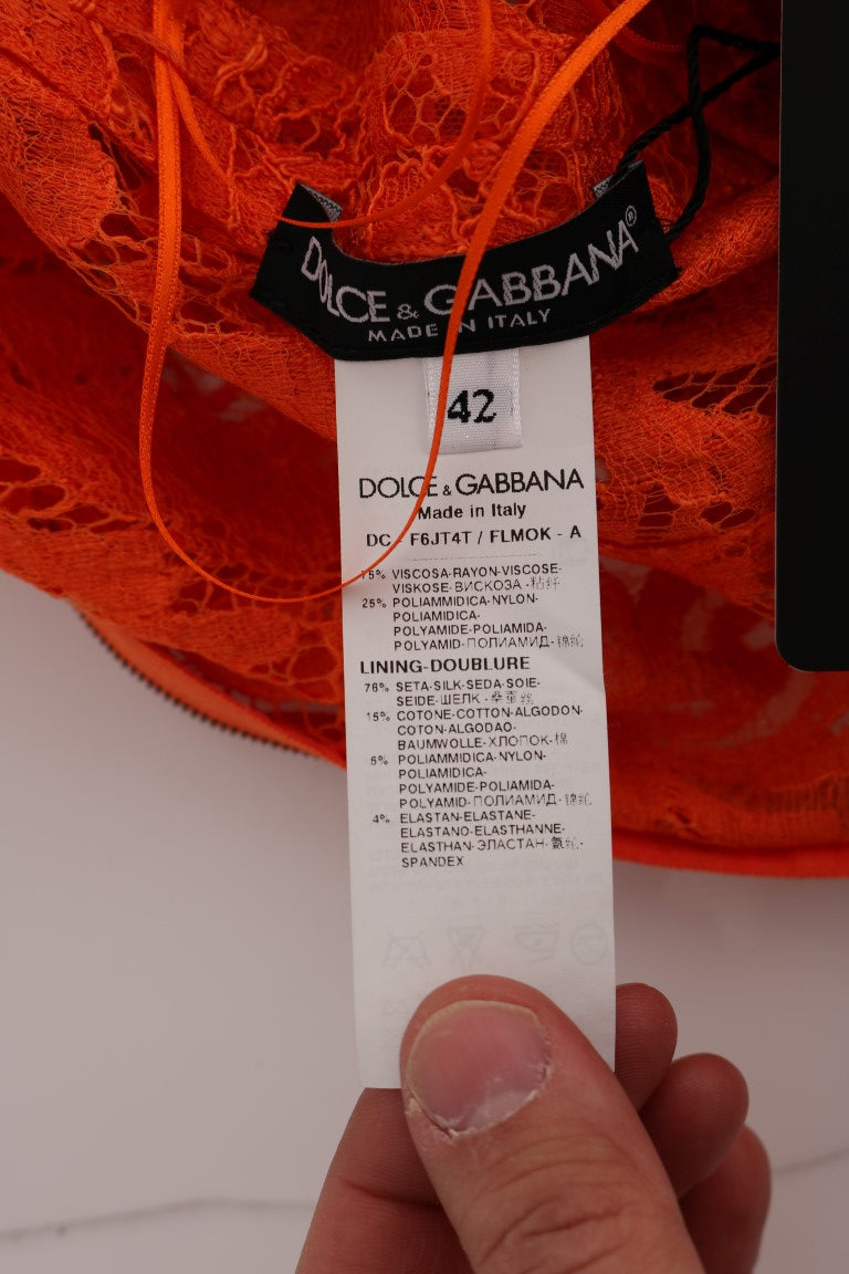 Dolce & Gabbana Orange Floral Long Ricamo Sheath Dress