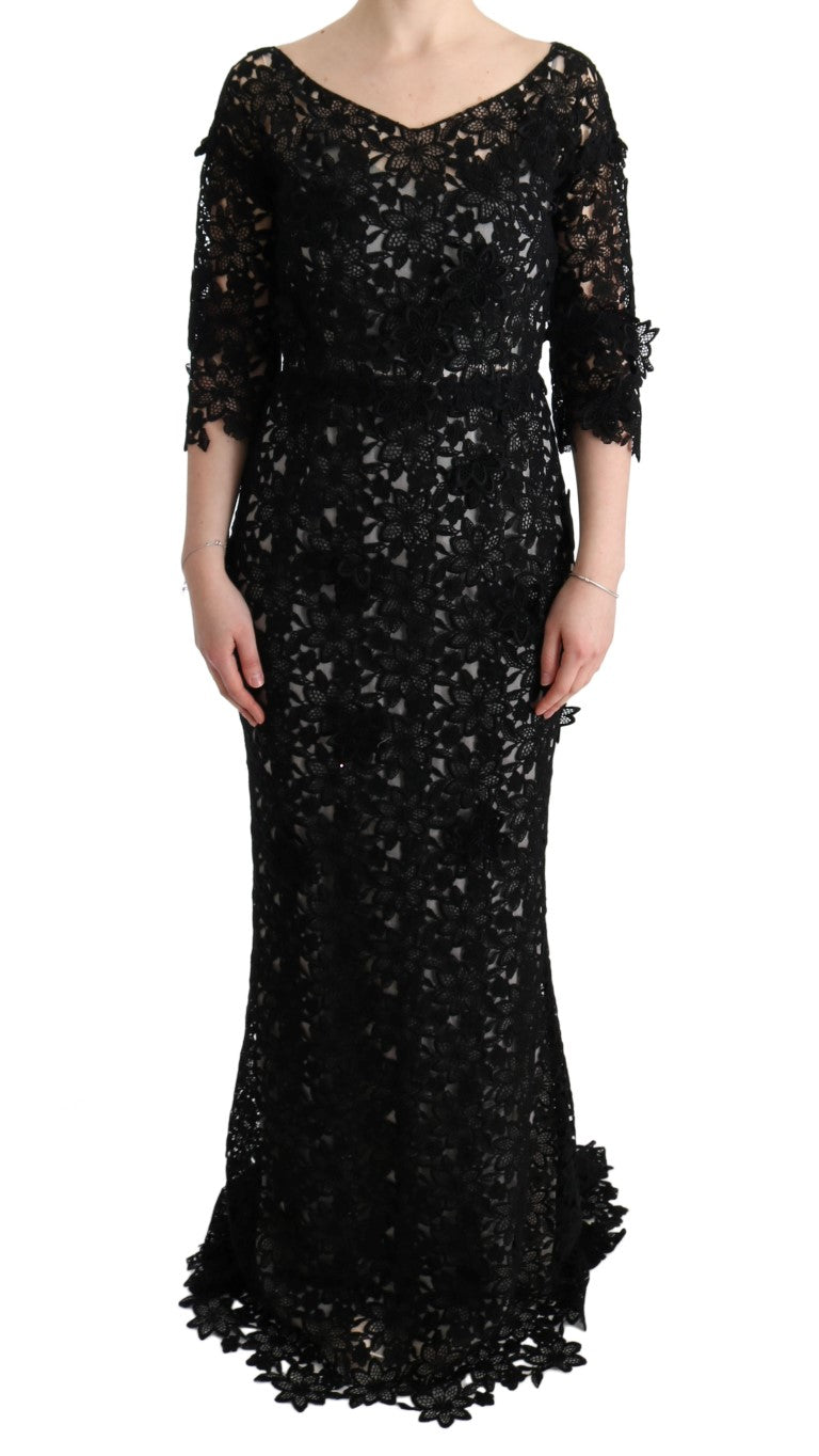 Dolce & Gabbana Black Floral Cotton-Silk Long Dress