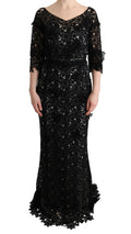 Dolce & Gabbana Black Floral Cotton-Silk Long Dress