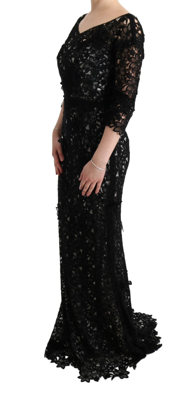 Dolce & Gabbana Black Floral Cotton-Silk Long Dress
