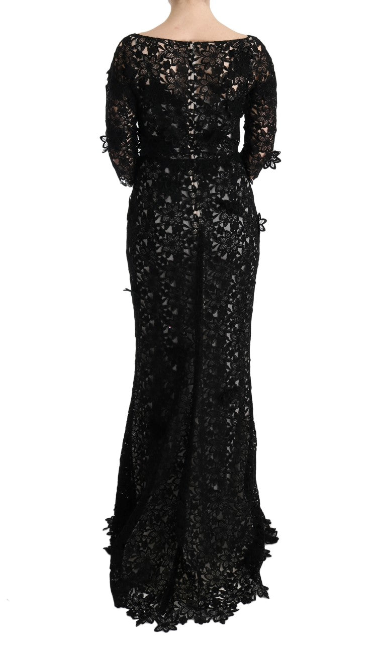 Dolce & Gabbana Black Floral Cotton-Silk Long Dress