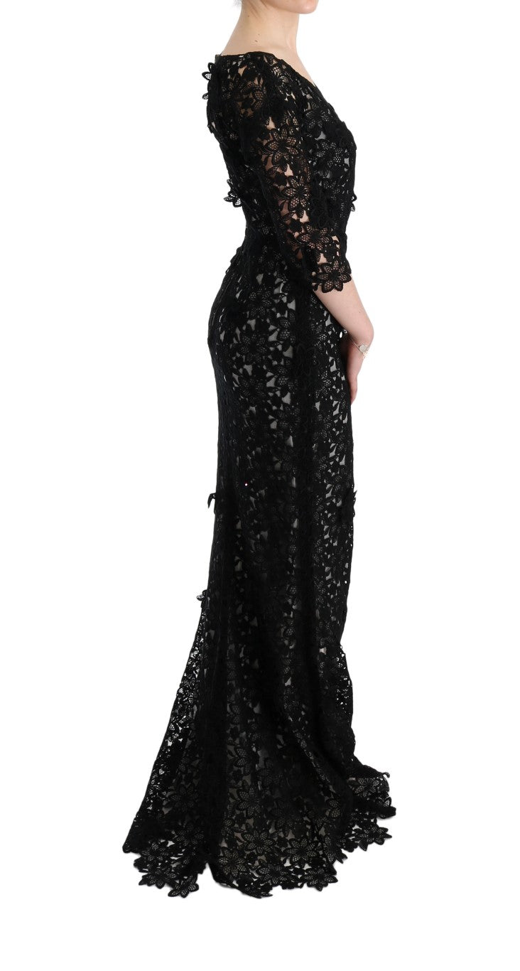 Dolce & Gabbana Black Floral Cotton-Silk Long Dress