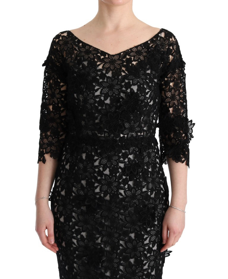 Dolce & Gabbana Black Floral Cotton-Silk Long Dress
