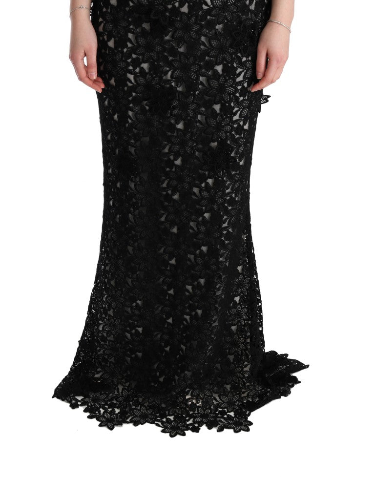 Dolce & Gabbana Black Floral Cotton-Silk Long Dress