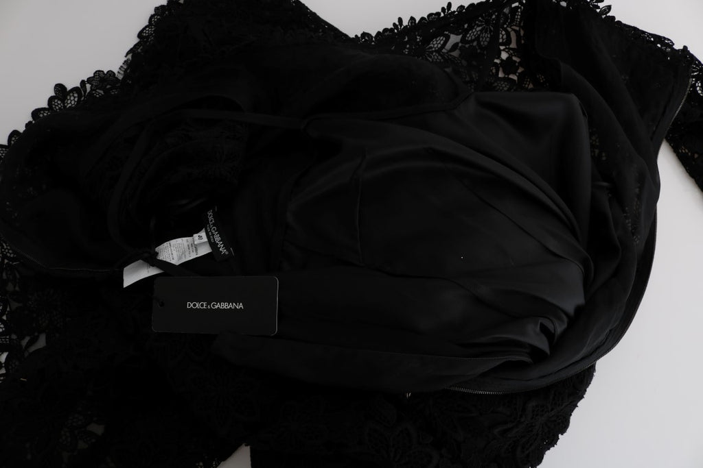 Dolce & Gabbana Schwarzes geblümtes langes Ricamo Etuikleid