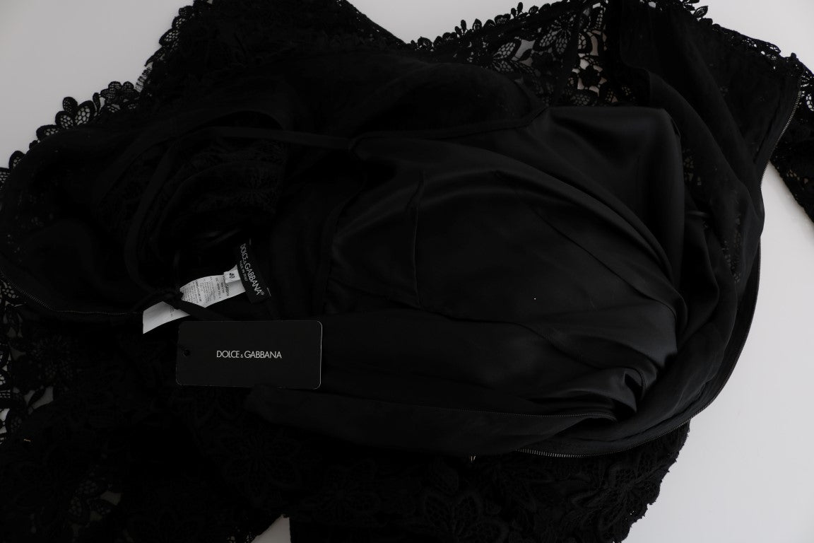 Dolce & Gabbana Schwarzes geblümtes langes Ricamo Etuikleid