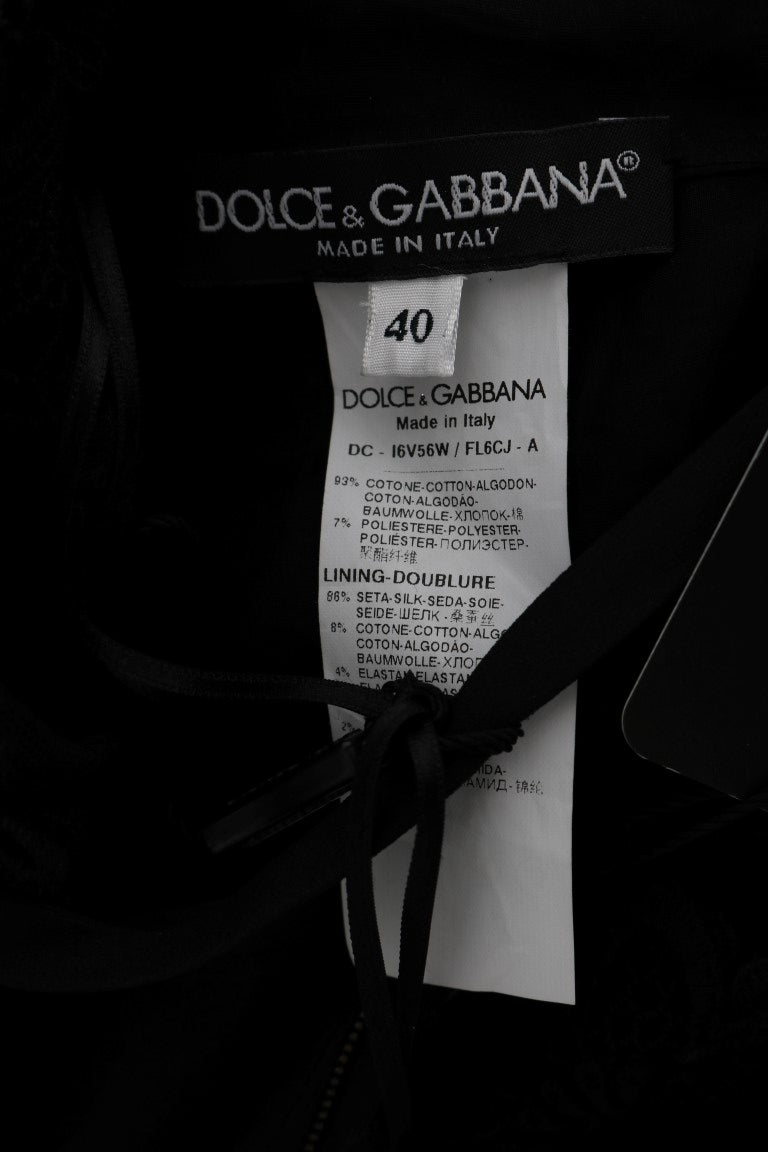 Dolce & Gabbana Schwarzes geblümtes langes Ricamo Etuikleid