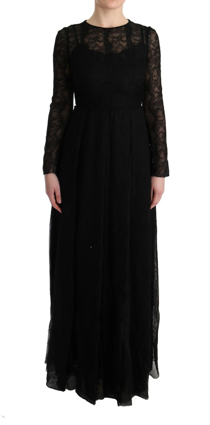 Dolce & Gabbana Schwarzes geblümtes Spitzen-Sektenkleid aus Seide