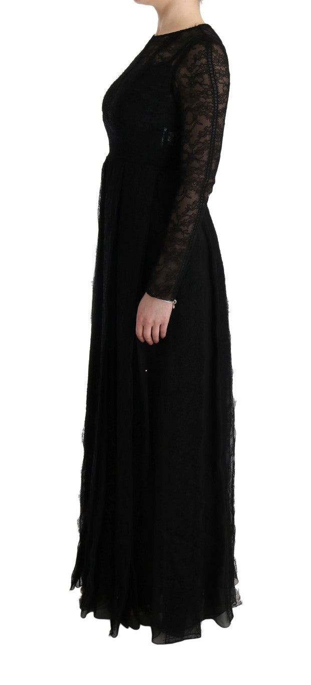 Dolce & Gabbana Schwarzes geblümtes Spitzen-Sektenkleid aus Seide