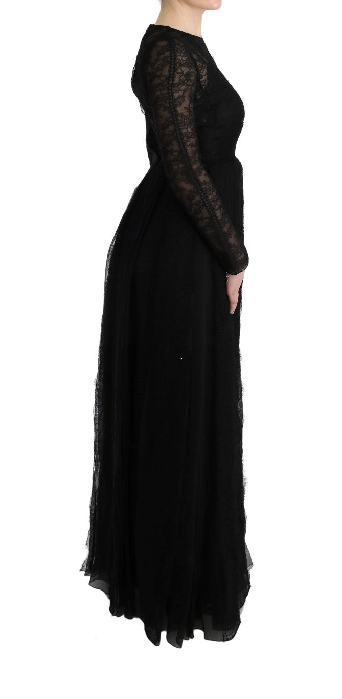 Dolce & Gabbana Schwarzes geblümtes Spitzen-Sektenkleid aus Seide