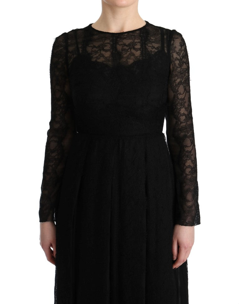 Dolce & Gabbana Schwarzes geblümtes Spitzen-Sektenkleid aus Seide