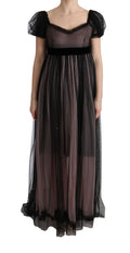 Dolce & Gabbana Langes schwarz-rosa Seiden-Shiftkleid