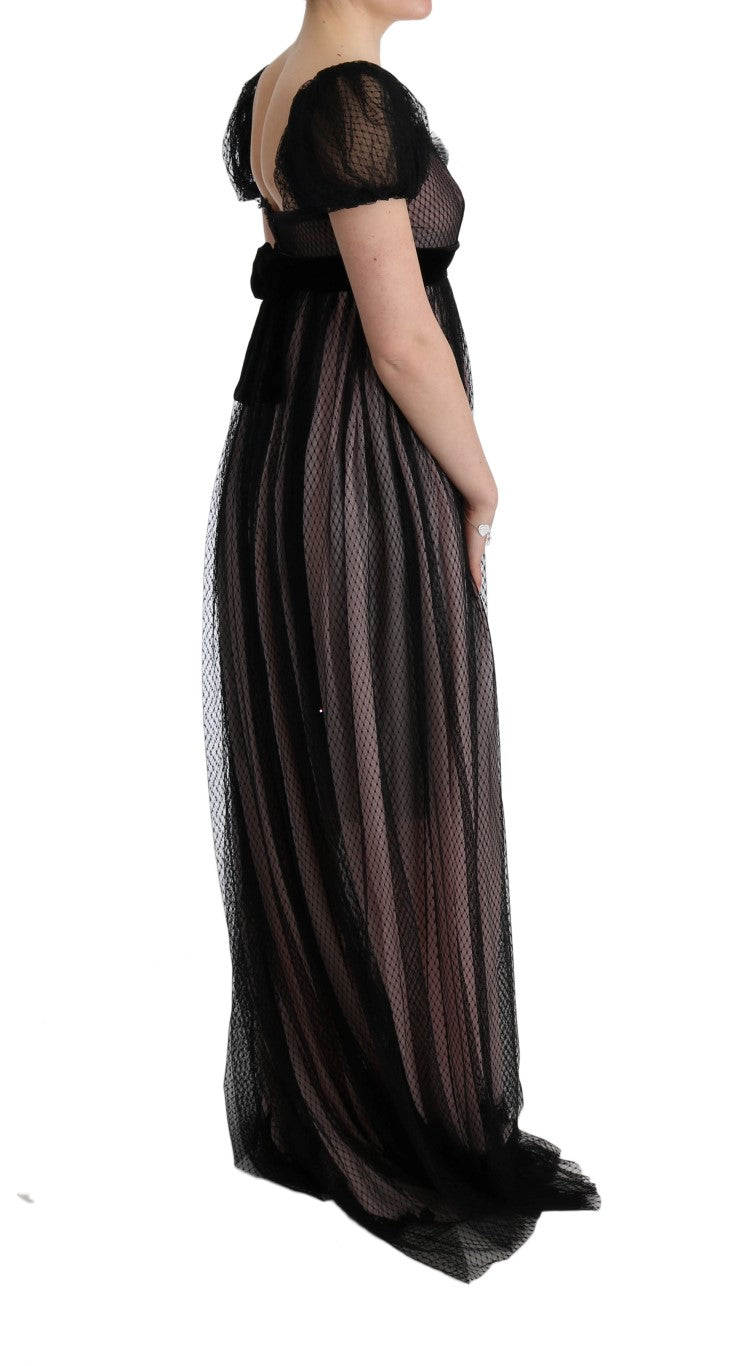 Dolce & Gabbana Langes schwarz-rosa Seiden-Shiftkleid
