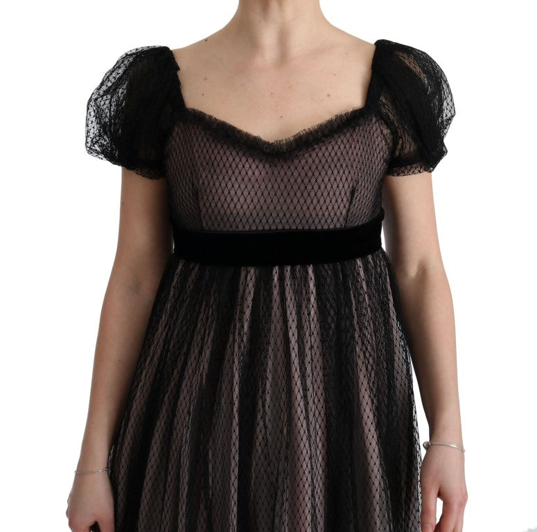 Dolce & Gabbana Langes schwarz-rosa Seiden-Shiftkleid
