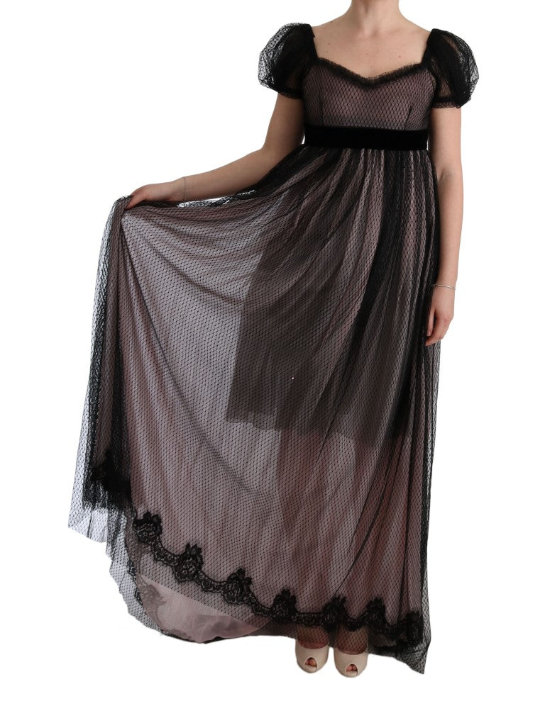 Dolce & Gabbana Langes schwarz-rosa Seiden-Shiftkleid