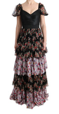 Dolce & Gabbana Multicolor Seiden Stretch Floral Shift Langes Kleid