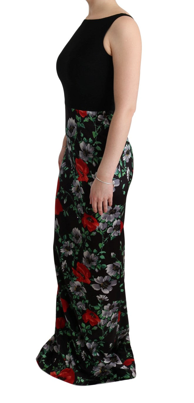 Dolce & Gabbana Long Sheath Dress with Multicolor Floral Print