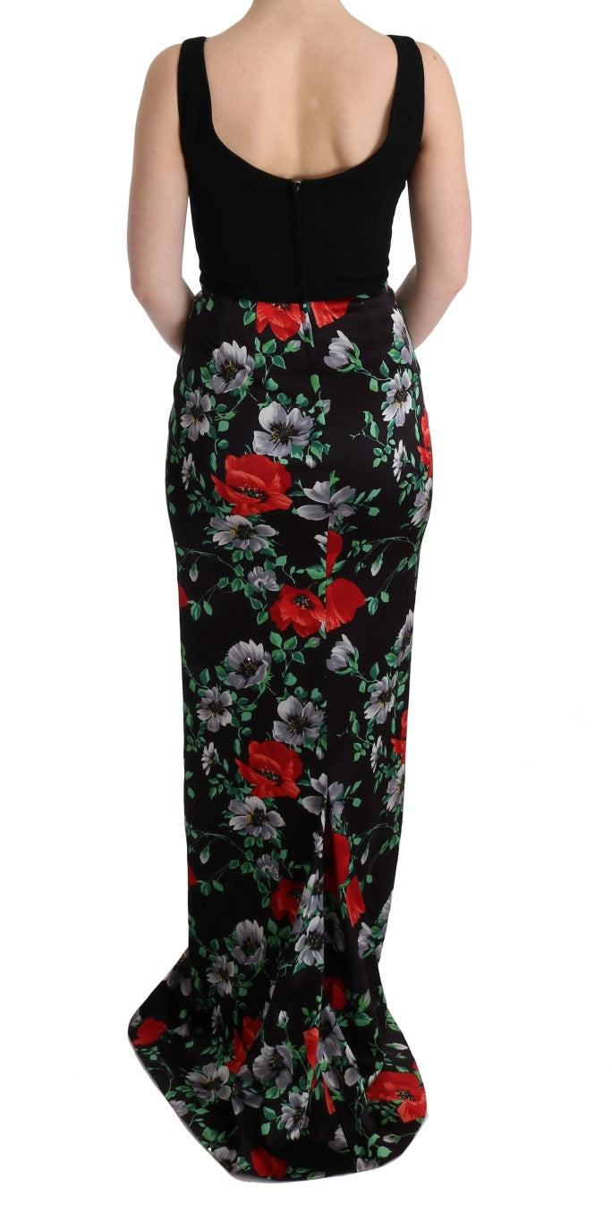 Dolce & Gabbana Long Sheath Dress with Multicolor Floral Print