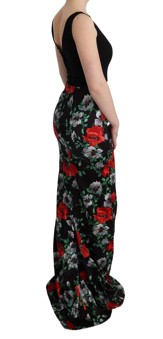 Dolce & Gabbana Long Sheath Dress with Multicolor Floral Print