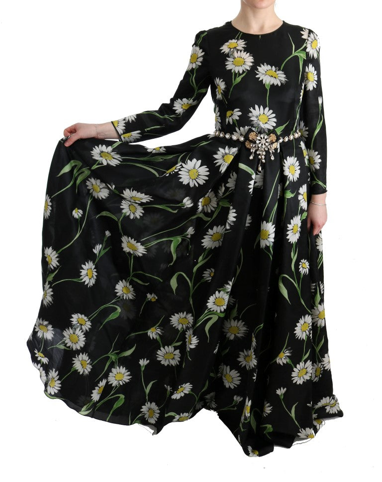 Dolce & Gabbana Langes Maxikleid mit Sonnenblumendruck aus Seide in Multicolor