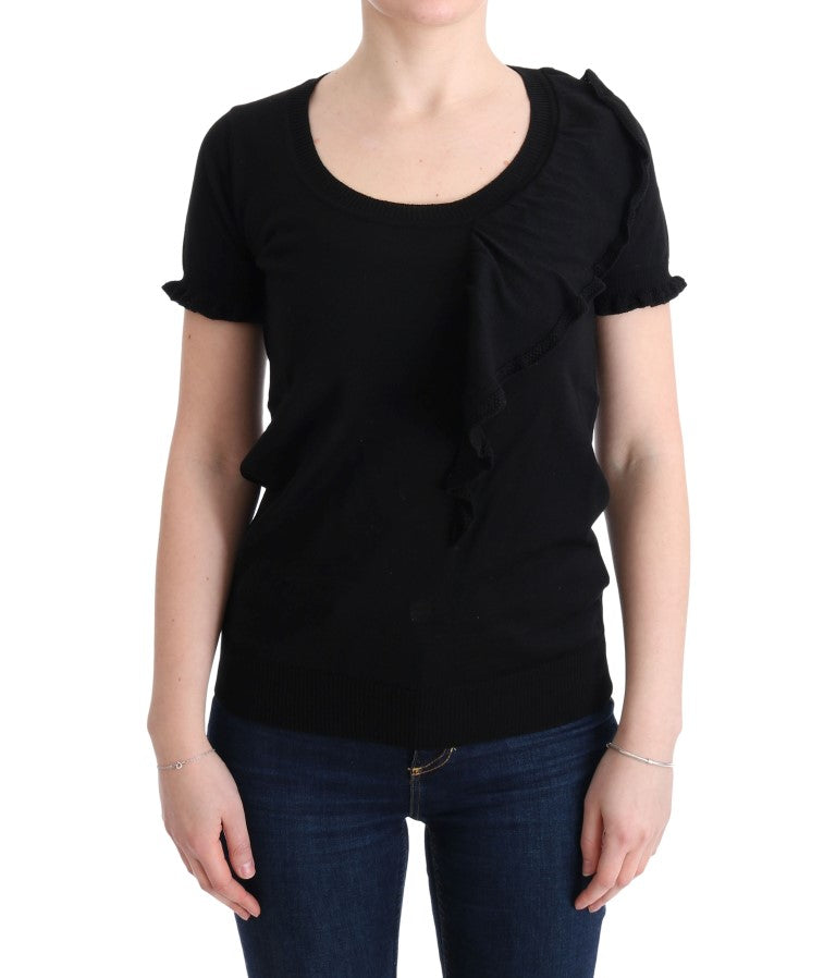 MARGHI LO' Black Top 100% Lana Wool Blouse T-shirt