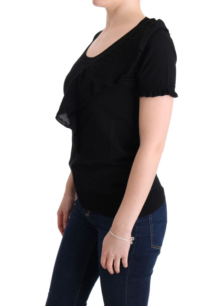MARGHI LO' Black Top 100% Lana Wool Blouse T-shirt