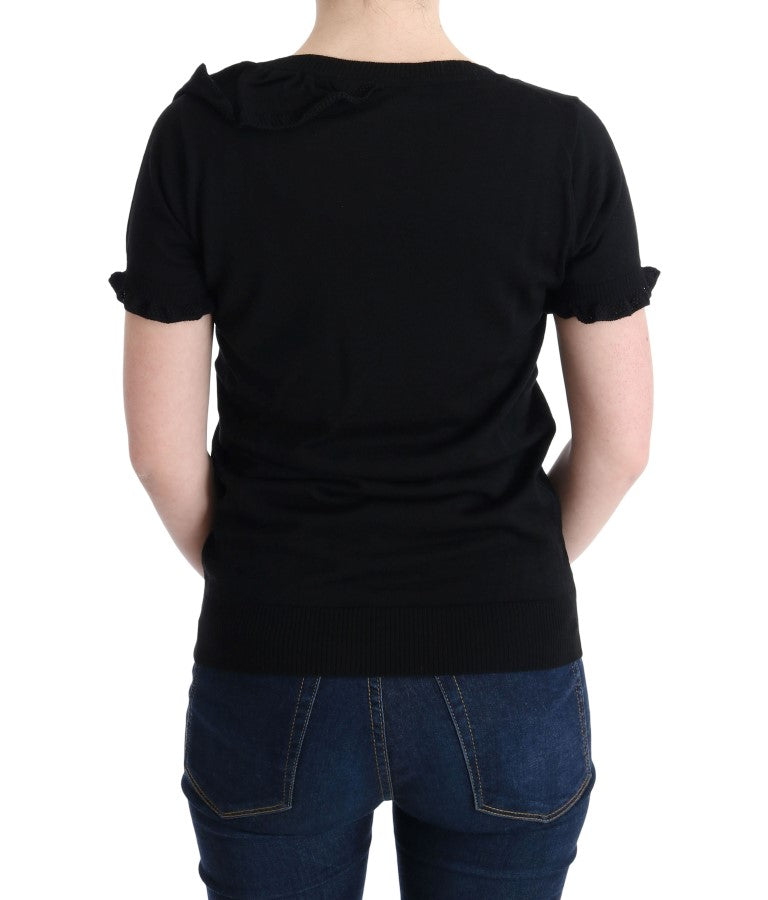 MARGHI LO' Black Top 100% Lana Wool Blouse T-shirt