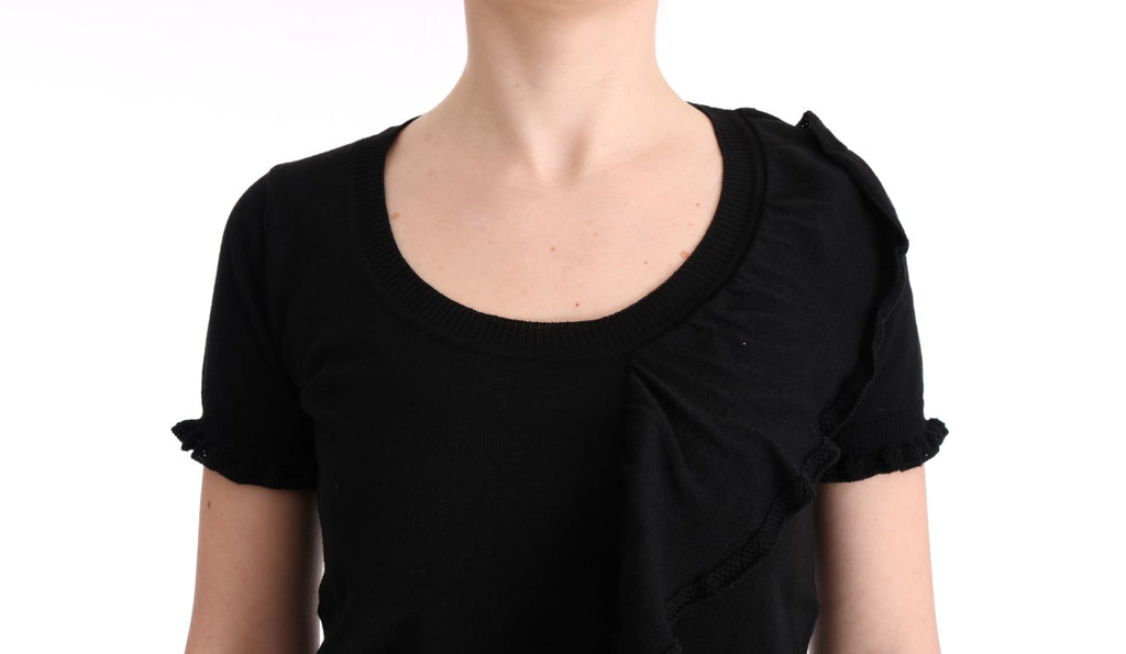 MARGHI LO' Black Top 100% Lana Wool Blouse T-shirt