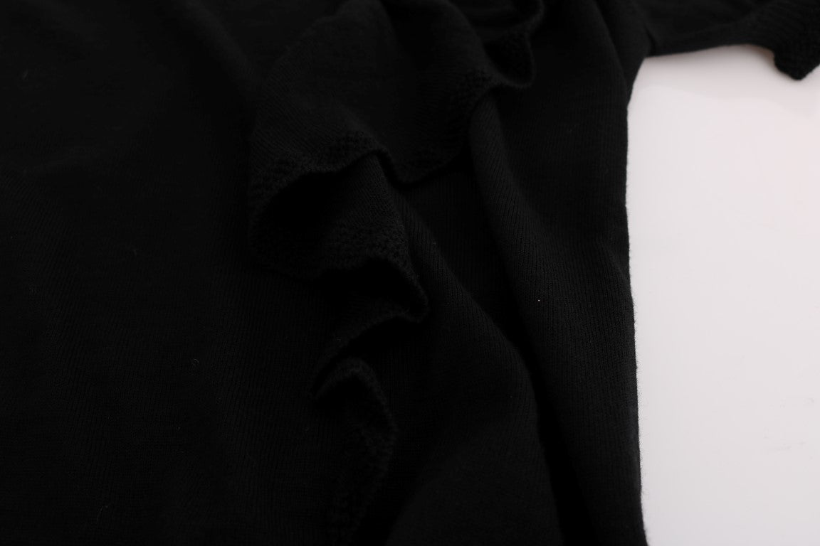 MARGHI LO' Black Top 100% Lana Wool Blouse T-shirt