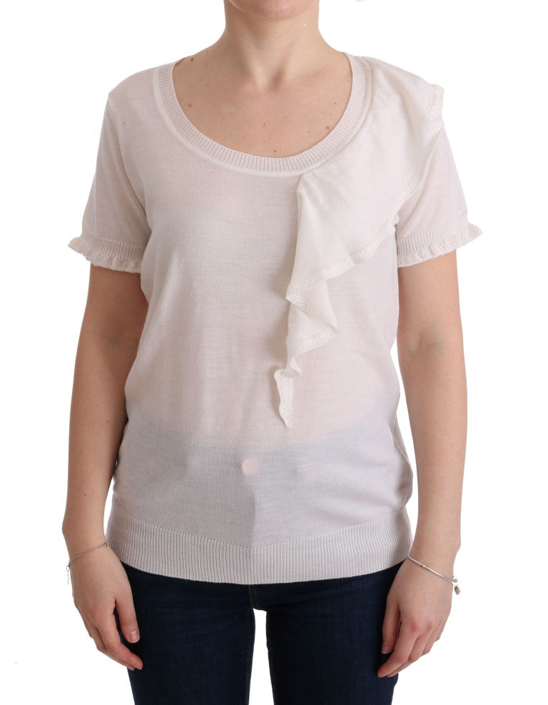 MARGHI LO' Weißes Oberteil aus 100% Lana-Wolle Bluse T-shirt