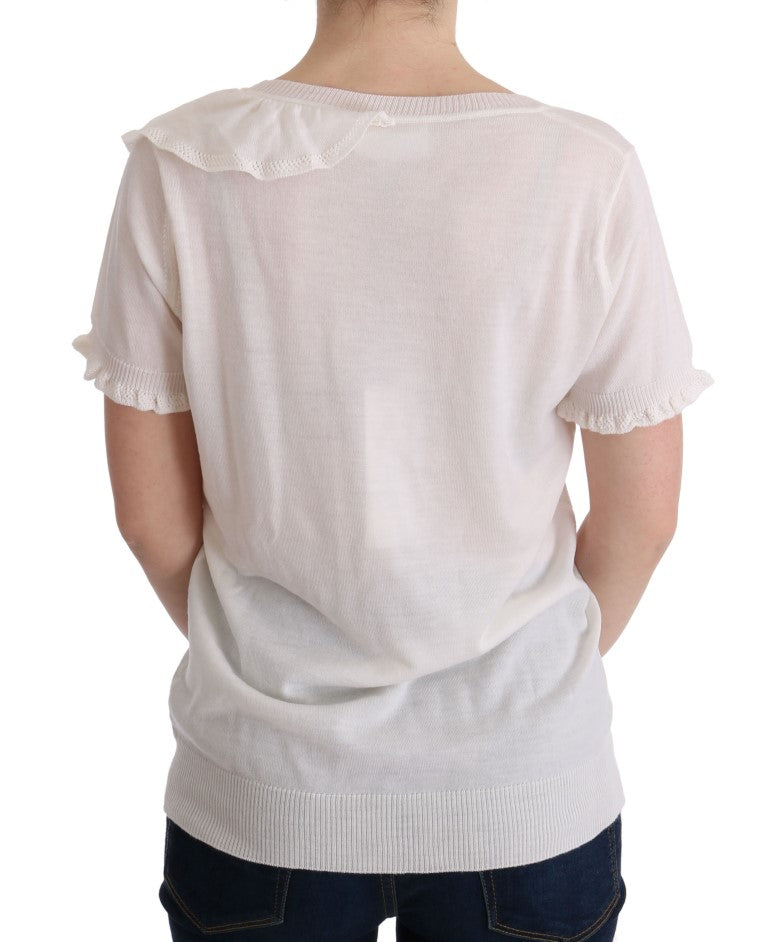 MARGHI LO' Weißes Oberteil aus 100% Lana-Wolle Bluse T-shirt