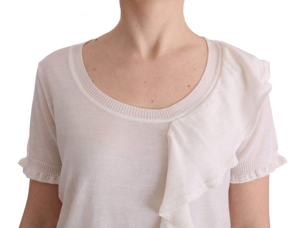 MARGHI LO' Weißes Oberteil aus 100% Lana-Wolle Bluse T-shirt