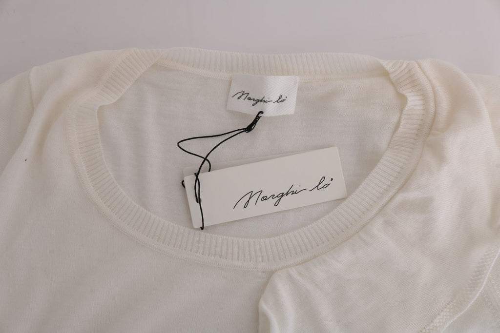MARGHI LO' Weißes Oberteil aus 100% Lana-Wolle Bluse T-shirt