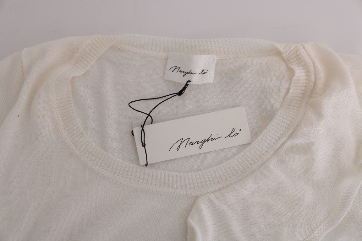 MARGHI LO' Weißes Oberteil aus 100% Lana-Wolle Bluse T-shirt
