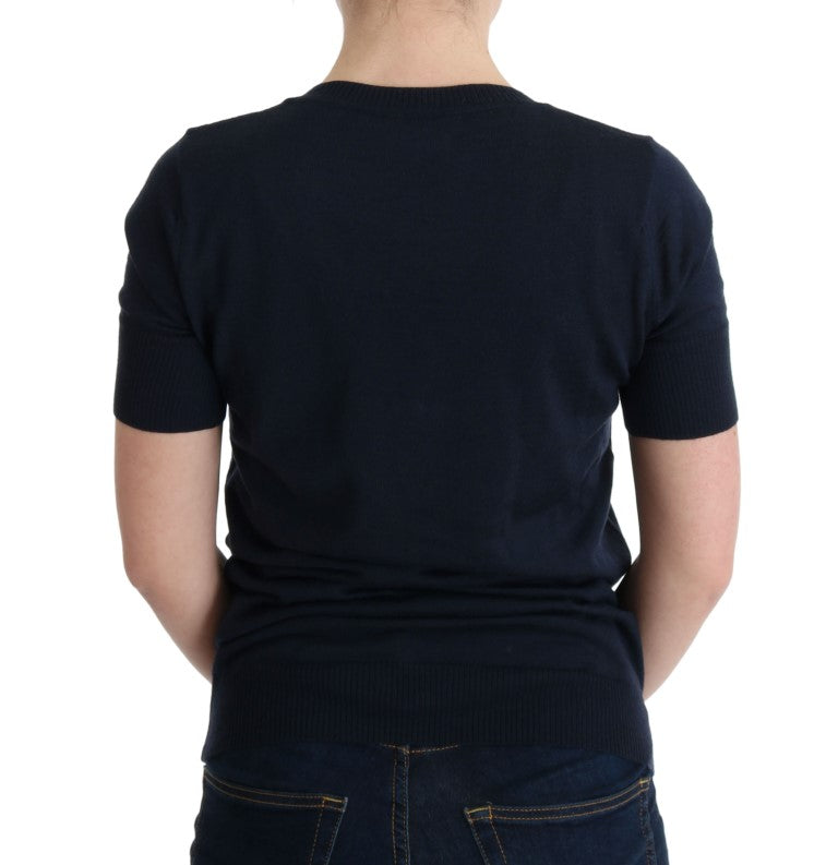 MARGHI LO' Blaues Blusenoberteil aus 100% Lana-Wolle