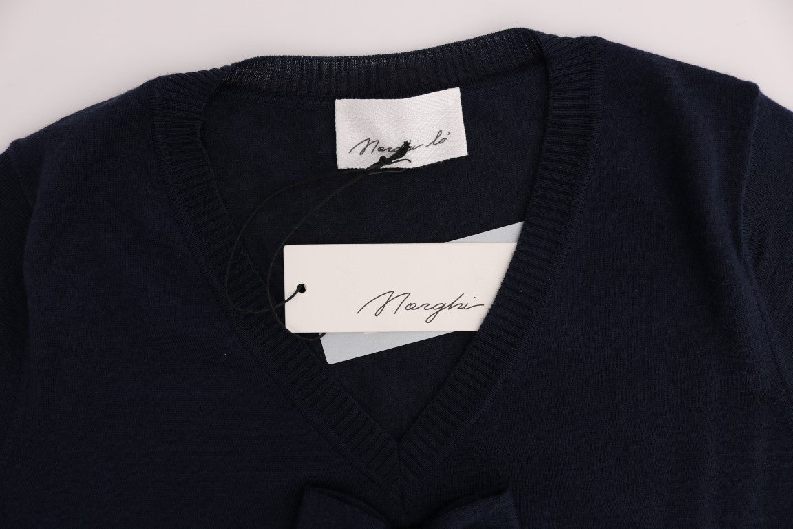 MARGHI LO' Blaues Blusenoberteil aus 100% Lana-Wolle